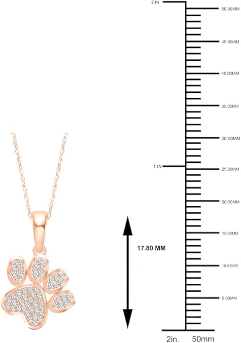 Diamond2Deal 10K Solid Gold Diamond Dog Paw Print Pendant Rope Chain Necklace 18inch (1/8Ct/ I2,H-I)