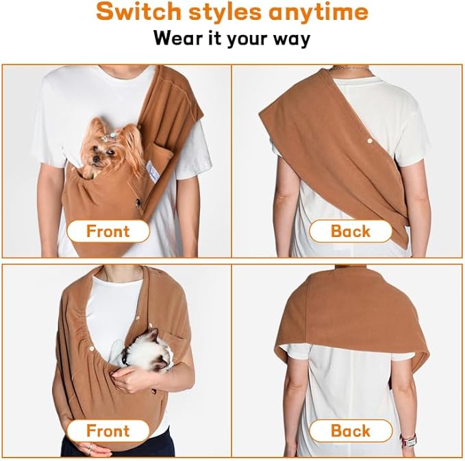 Dog Sling Carrier - Dog Sling for Small Dogs up to 10 lbs, Dog Carrier Sling with Adjustable Safety Strap & Buckle,Portable Dog Slings for Travel, Hands Free Cat Sling (Khaki)