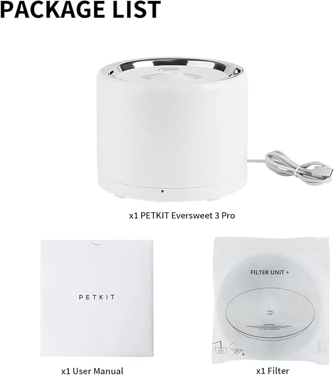 PETKIT Eversweet 3 Pro Cat Water Fountain with Wireless Pump, 1.35L/46oz Stainless Steel Pet Fountains for Cats Indoor, Automatic Water Dispenser Ultra Quiet, App Monitoring