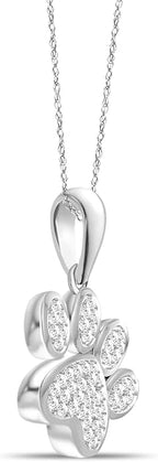 Diamond2Deal 10K Solid Gold Diamond Dog Paw Print Pendant Rope Chain Necklace 18inch (1/8Ct/ I2,H-I)