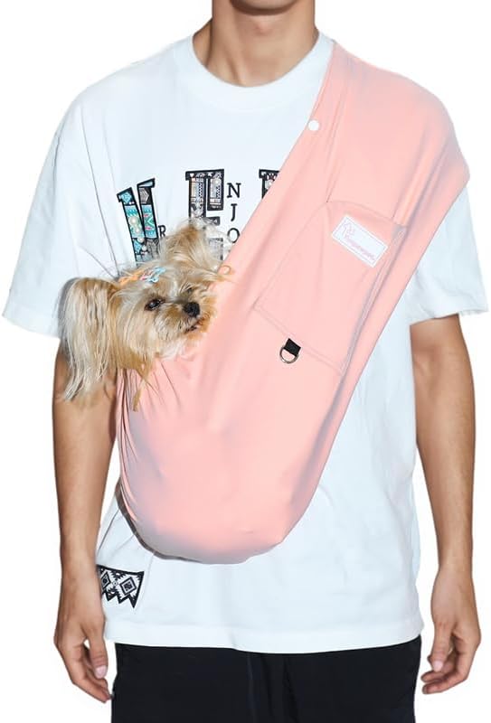 Dog Sling Carrier – Ice Silk Dog Slings for Small Dogs up to 10 lbs, Breathable Dog Carrier Sling with Adjustable Safety Strap & Buckle, Portable Cat Sling Carrier (Pink)