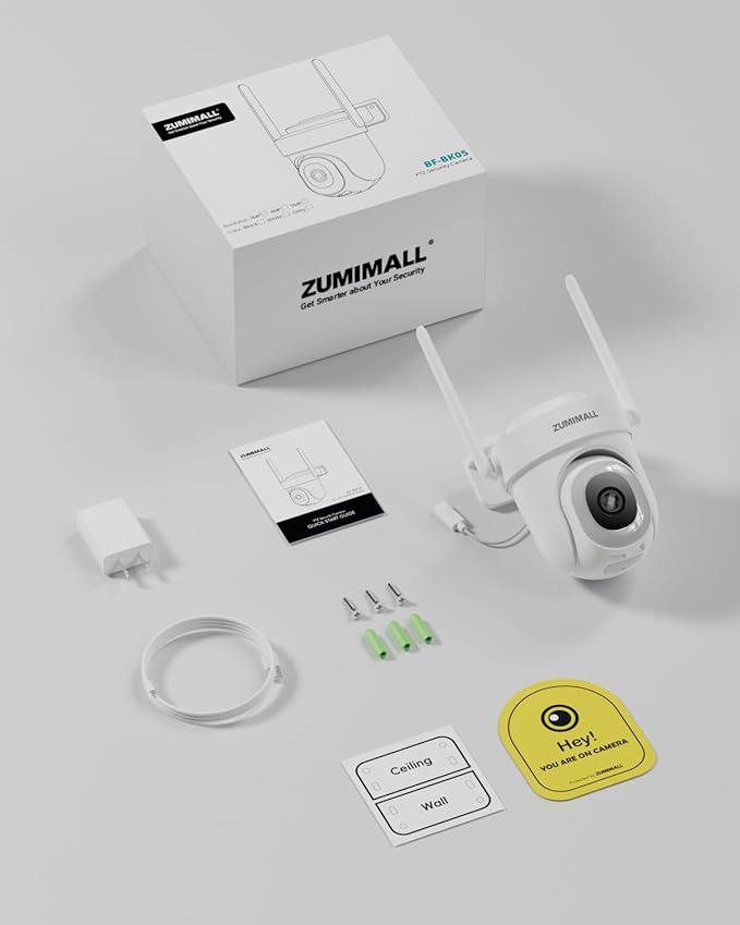 ZUMIMALL 5MP Outdoor Camera 2-Pack - 24/7 Recording Wired Power, Support 5GHz WiFi | Motion & Noise Detection, 360° PTZ Auto Tracking, Color Night Vision | IP66, Alexa Google Compatible