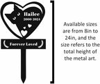 Personalized Cat Memorial Grave Marker Cross Stake, Custom Metal Engraved Sign, Heart Style
