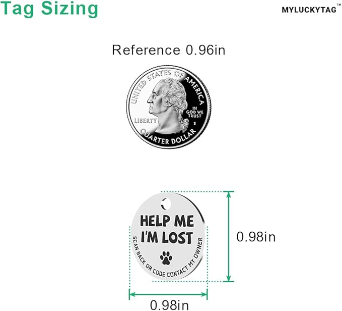 MYLUCKYTAG Stainless Steel QR Code Dog ID Tags Cat Tags - Pet Online Profile - Scan QR Receive Instant Pet Location Alert Email