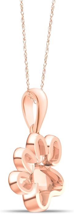 Diamond2Deal 10K Solid Gold Diamond Dog Paw Print Pendant Rope Chain Necklace 18inch (1/8Ct/ I2,H-I)