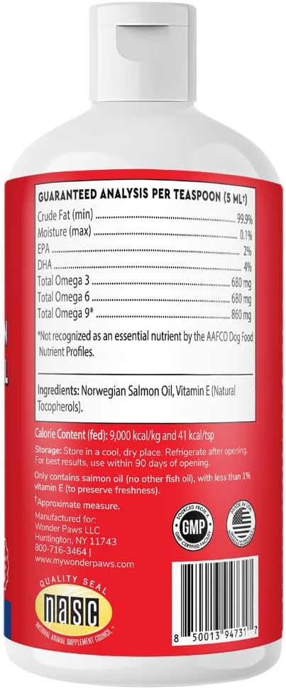 Premium Salmon Oil for Dogs – Pure Norwegian Salmon Oil High in Omega 3 EPA & DHA -Powerful Fish Oil for Dogs Skin & Coat, Hip & Joints, Allergies & Itchy Skin – Omega 3 Fish Oil for Dogs-8oz Liquid