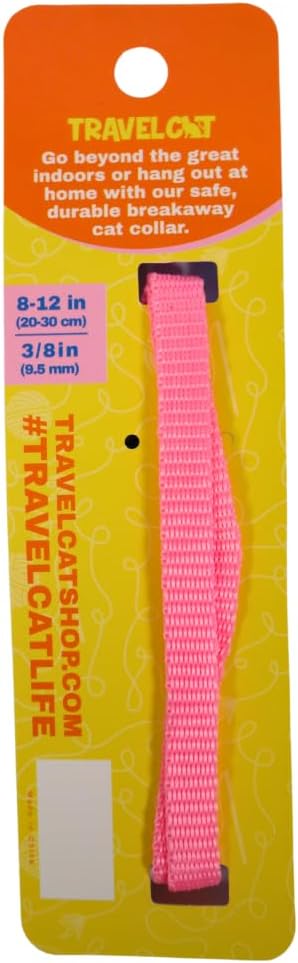 Travel Cat Breakaway Cat Collar - Pink Adjustable Cute Cat Collar with Quick Release Safety Buckle for Boy and Girl Cat - Nylon 8-13 inch Length Kitten Collar with Metal D-Ring, Machine Washable