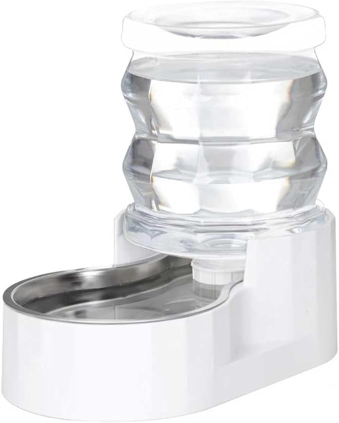 RIZZARI Gravity Water Bowl Dispenser for Cats: 4L White Automatic Stainless Steel Dog Feeder Without Filter - for 8-20LB Elderly Pets with Joint Spine Pain - for Kitchen Bedroom