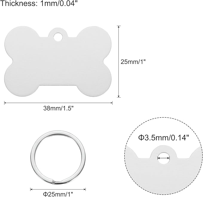 MECCANIXITY Bone Shaped Dog Tag Pet ID Tags, 38mmx25mm/1.5" x1 Metal Silver Tone Blank Dog Tags Cat Tags with Ring for Dog Cat, Pendant Crafts, Pack of 30