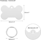 MECCANIXITY Bone Shaped Dog Tag Pet ID Tags, 38mmx25mm/1.5" x1 Metal Silver Tone Blank Dog Tags Cat Tags with Ring for Dog Cat, Pendant Crafts, Pack of 30