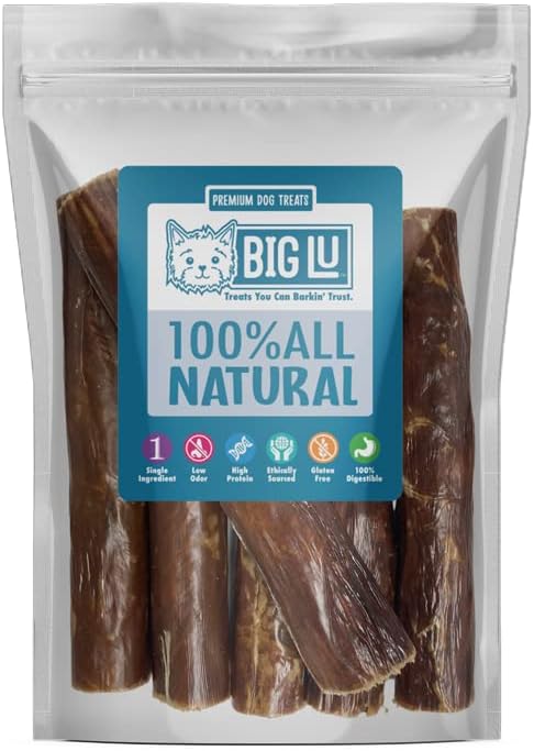 Big Lu - 6-Inch Stuffed Gullet Sticks, 20 Count, Premium Beef Dog Treats, All-Natural, High-Protein, Easily Digestible Chews for Dogs, Supports Dental Health and Joint Mobility