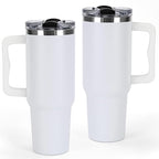 40 oz Tumbler with Handle and Straw Lid Insulated Cup Stainless Steel Water Bottle Travel Mug Cupholder Use Gifts for Women Men Kids Trek Collection White