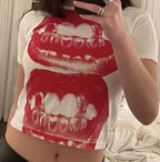 Graphic Tees Y2k Baby Tee Teens 2000s Vintage T Shirts Emo Grunge Printed Summer Crop Tops 2024