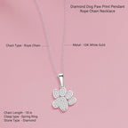 Diamond2Deal 10K Solid Gold Diamond Dog Paw Print Pendant Rope Chain Necklace 18inch (1/8Ct/ I2,H-I)