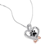 VANLAMS Womens 925 Sterling Silver Bone Love Heart Dog Paw Print Pendant Necklace I Love You Forever and Ever, Gifts for Dog Owner