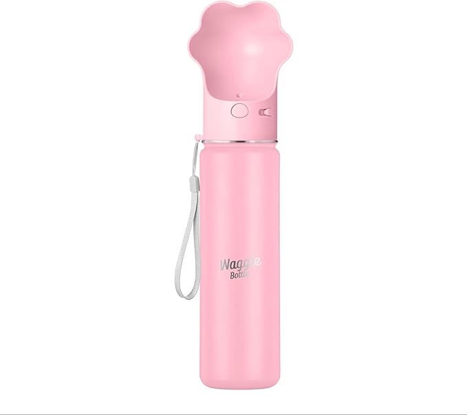 Stainless Steel Dog Travel Water Bottle, Vacuum Insulated Portable Dog Water Dispenser, Drink Cup and Snack Container On The Go, Outdoor Walking, Hiking, Travel (Pink, 22oz)
