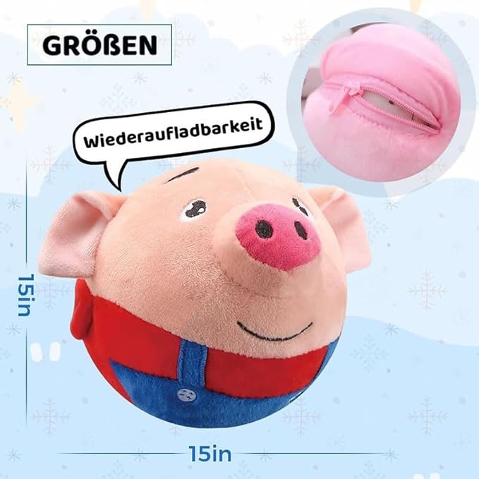 HISKI Active Moving Pet Plush Toy, 2024 Interactive Dog Toys Talking Moving Dog Ball Toy Washable Cartoon Pig Plush Sound Electronic Herding Ball for Dogs Shake Bounce Boredom Toys for Dog, Cats