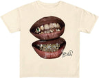 Verdusa Women's Lips Print Graphic Tees Y2k T Shirts Summer Crew Neck Vintage Going Out Tops