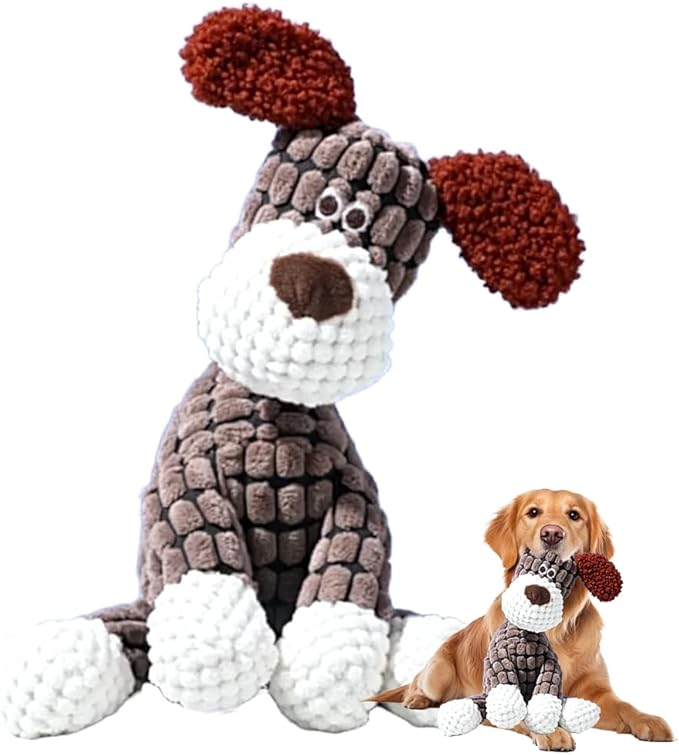 Indestructible Dog Toy, 2026 New Durable Plush Dog Toys for Aggressive Chewers, Squeaky Chew Toy for Small Medium Large Dogs Puppy Teething Toys (Brown)