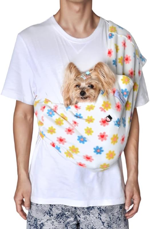 Dog Sling Carrier - Dog Sling for Small Dogs up to 10 lbs, Dog Carrier Sling with Adjustable Safety Strap & Buckle,Portable Dog Slings for Travel, Hands Free Cat Sling (Daisy)