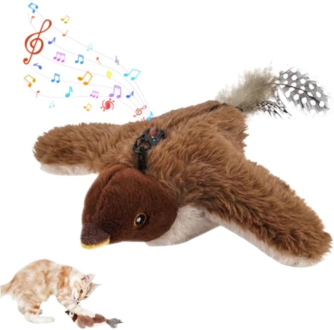 2026 New Interactive Chirping Bird Cat Toy, Flying Bird Cat Toy Stimulating Play for Bored Indoor Kittens Cats (Color-E)