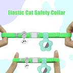 Personalized Safety Elastic Cat Collars with Bell Soft Silicone Cover for Air Tag,Laser Customized Stretch Kitten Collars for Girls Boys Cats (Light Green)