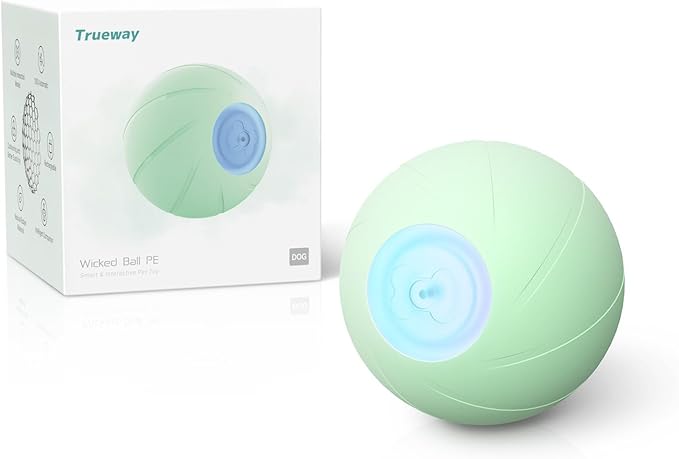 Trueway Smart Interactive Dog Toy, Wicked Ball PE, Automatic Moving Bouncing Rotating Ball, Active Rolling Ball for Medium Large Dogs Boredom with LED Lights (Green)