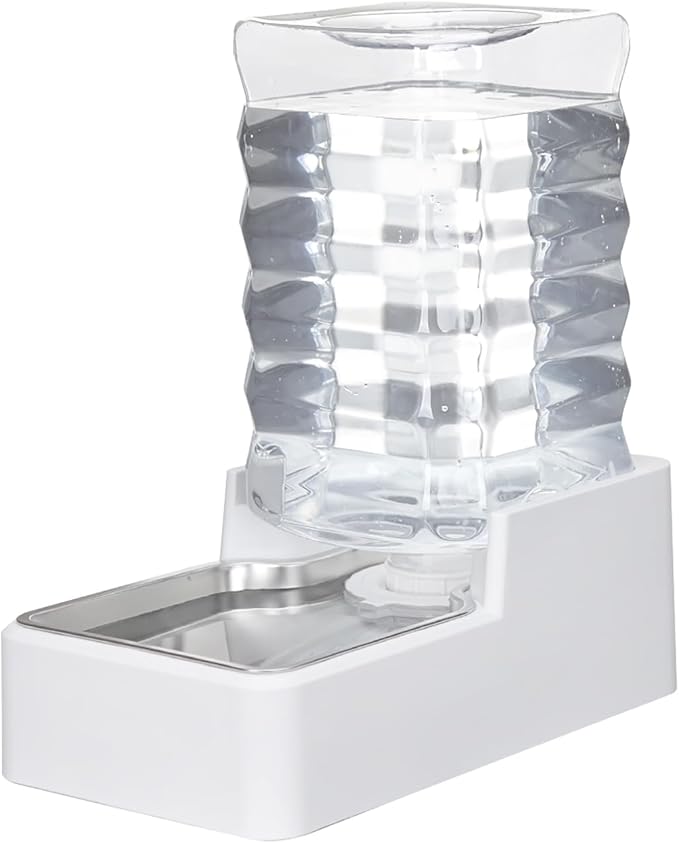 Sfozstra Automatic Dog Water Dispenser: 8L Large Gravity White Waterer with Stainless Steel Bowl - 100% BPA-Free - Suitable for Pet Owners Garden/Apartment