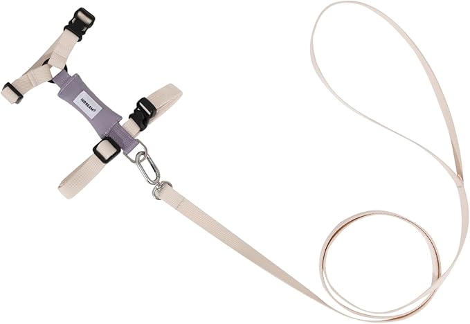 H-Shape Escape Proof Cat Harness & Leash Set - Plush Padded Back, Adjustable Neck/Chest, Lightweight, w/ 1.5cm Wide Leash for Kittens to Adult Cats (Cream and Purple)