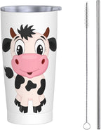 Dujiea 20oz Tumbler With Lid And Straw, Cute Cartoon Milk Cow Vacuum Insulated Iced Coffee Mug Reusable Travel Cup Stainless Steel Water Bottle