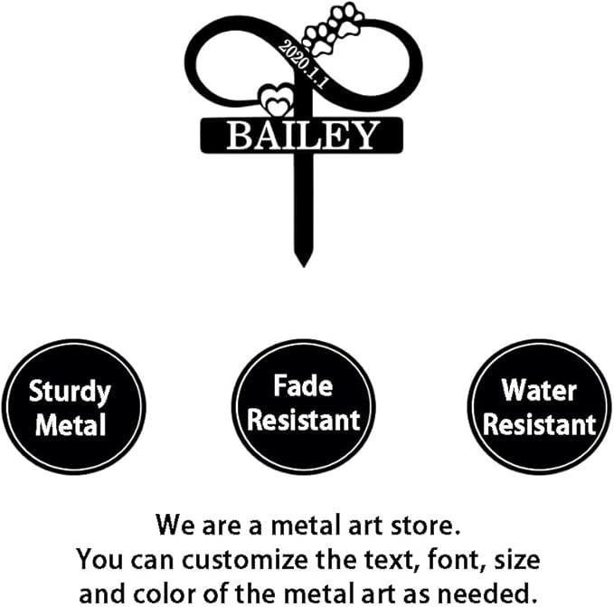 Personalized Dog Memorial Grave Marker with Hearts Paws, Custom Dog Name Memorial Stake Metal Engraved Sign, Dog Memorial Sign with Stake Pet Headstone Memorial Plaque Burial Stake for Dog