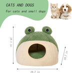 Cute Frog Cat Bed with Removable Cushion Pillow, Fluffy Frogs Style Cat Cave House Green, Sleeping Bag Pet Tent for Cats and Small Dogs