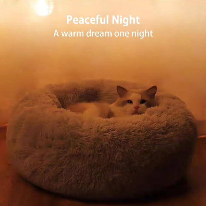 Cat Beds for Indoor Cats, Dog Bed, Cat Bed, Machine Washable, Fluffy Round Pet Bed Non-Slip, Autumn and Winter Warmth, Cuddler Cushion Self Warming (Grey, 30 inch)
