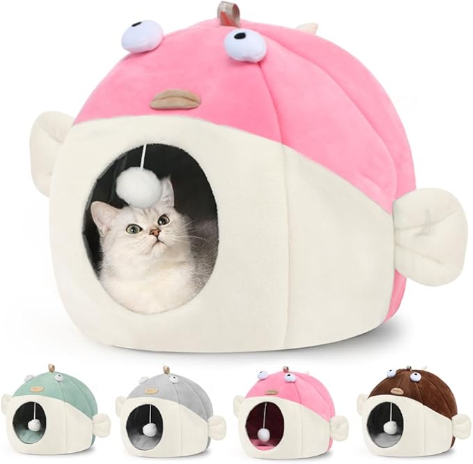 Vanansa Cat Bed for Indoor Cats, Soft Premium Pet Bed, Available in All Seasons,No Deformation, Anti-Slip Bottom, Great Medium Cat Houses for Indoor Cats, Roomy Cat Tent for Indoor Cats(M, 15" x 12")