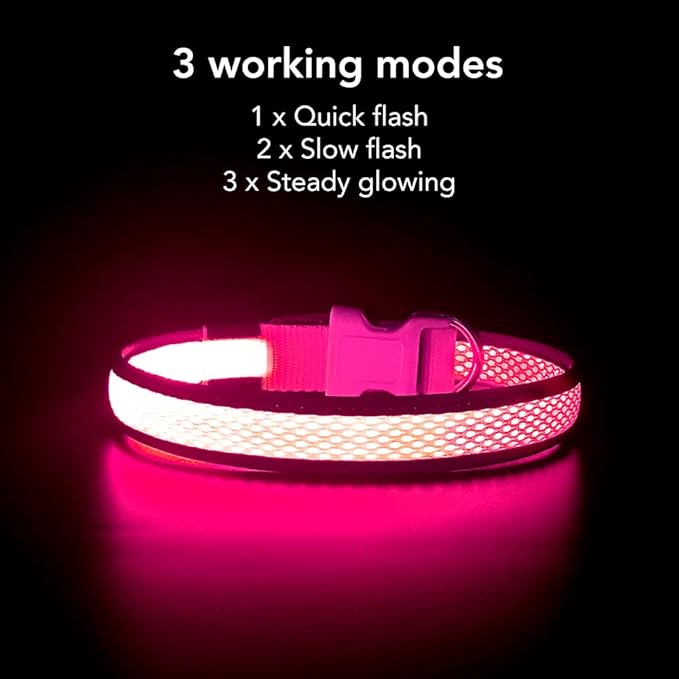 YFbrite Light up Dog Collar, USB Rechargeable LED Puppy Collar Super Bright Adjustable Glowing Dog Lights for Night Walking (Pink, Large)