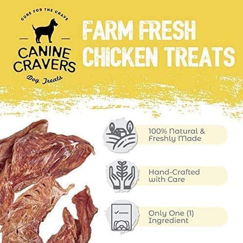 Canine Cravers Single Ingredient Dog Treats – Farm Fresh Chicken - Human Grade Air Dried Hypoallergenic Pet Food – Grain, Gluten, and Soy Free – 100% All Natural – 5.3 oz