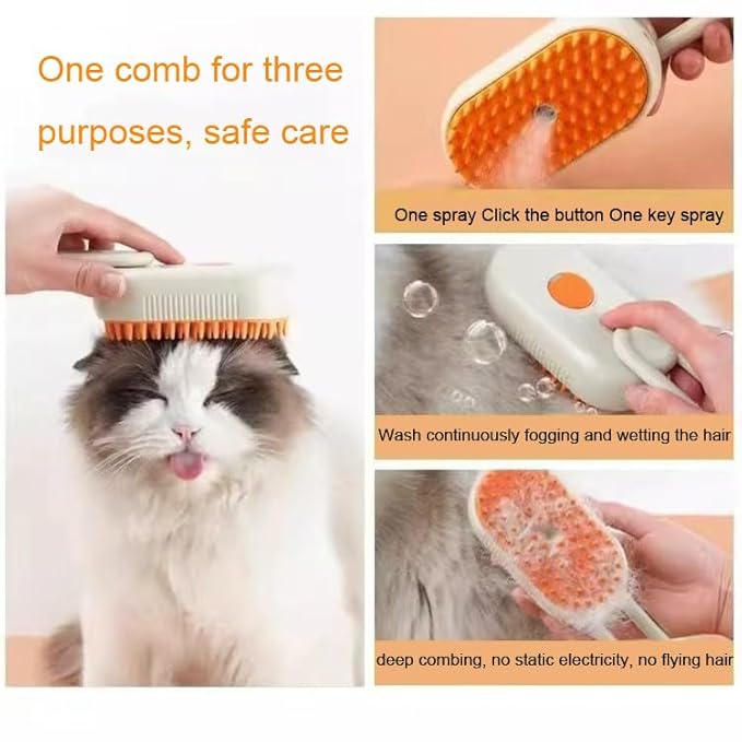 4 in 1 Cat Steam Brush Cat and Dog Anti-Static steam Brush with Spray for Massaging,cleaning,Shedding,Grooming,Rechargeable Pet Grooming Brushes(white brush)