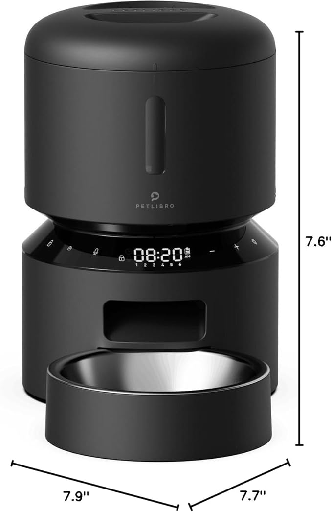 PETLIBRO Automatic Cat Feeder, Automatic Dog Food Dispenser with Freshness Preservation, Timed Pet Feeders for Dry Food, Up to 50 Portions 6 Meals Per Day, Granary Black
