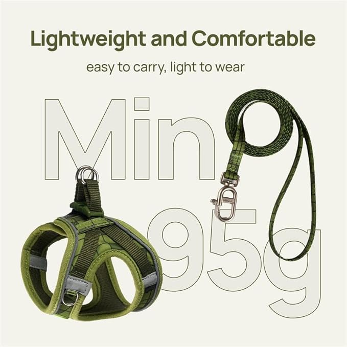 Cat Harness and Leash Set, Step-in Escape Proof Adjustable Vest Harness for Small Medium Large Cats, Lightweight Soft Breathable Reflective Kitten Harness for Walking Travel, Camping(Green, L)