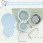 Dog Bowls, Puppy Cat Food and Water Bowl Set with Water Dispenser and Stainless Steel Bowl Non-Slip Mat, Detachable Gravity Pet Feeder and Waterer Set for Cats Dogs Puppy Rabbit (Dark Blue)