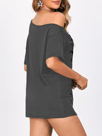 SOLY HUX Women's Off The Shoulder Tops Graphic Tees Y2k Vintage Gothic Oversized T Shirts Streetwear