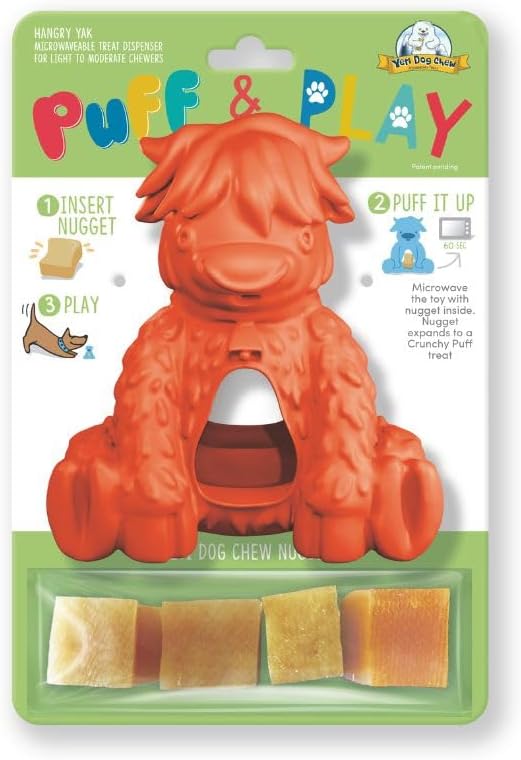 Yeti Dog Chew Puff and Play Interactive Dog Toys, Nuggets Dog Treat Dispenser Teething, Behavior Training for Light to Moderate Chewers, (Orange- Yak)