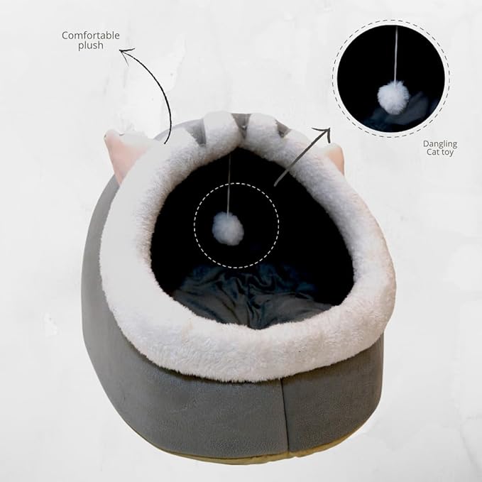 Cat Beds for Indoor Cats, Modern Cat Bed Cave with Cover and Soft Removable Pillow, Calming Pet Bed with non-slip bottom