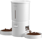 Dual Automatic Cat Feeder 2 Cats,6 Meals/Day,12 Portions/Meal,4.2L Dual Power Double Bowls Feeder,Dry Food Auto Pet Dispenser,10S Voice Record,Flexible Schedule Timer (White,Basic Dual Bowls)