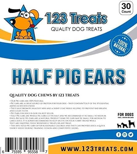 Pig Ears for Dogs, 100% Natural Long Lasting Pork Dog Chews, Ideal for All Chewers, Delicious and Healthy Dog Treats, Half Pig Ears (One Pack of 30)