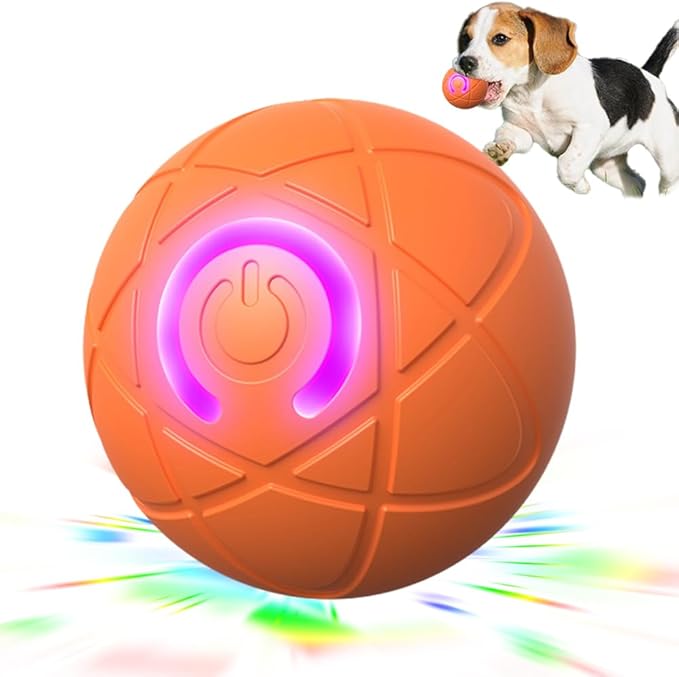 Interactive Dog Toys for Small Dogs, 2026 New Automatic Rolling Ball for Dog, Self Moving Jumping Automatic Moving Rotating Electric Ball for Pets Indoor Outdoor Fun (Orange)
