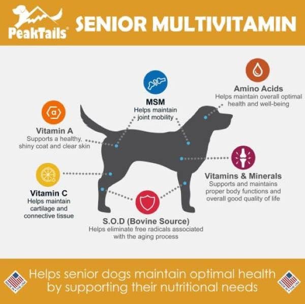 Senior Multivitamin for Dogs – 350 Chewable Tablets with MSM, Superoxide Dismutase