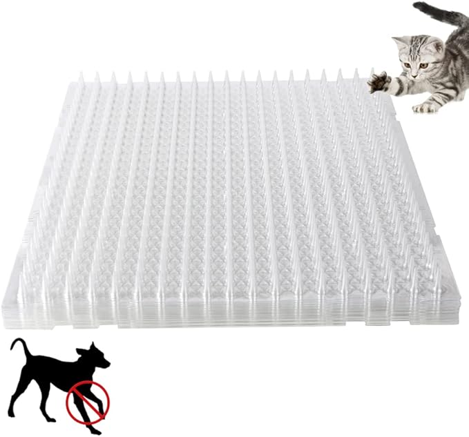 16PCS Cat Spike Mat Outdoor Indoor Cat Deterrent Scat Mat Keep Cats/Dogs Off Counter Pet Deterrent Training Mats Plastic Mats with Spikes (18.3 Sq.ft,16" x 13"