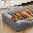 Gimars 3.7in Thickened Orthopedic Dog Bed for Large Dogs, Supportive L Dog Sofa Bed with Bolster & 28D Egg-Crate Mattress, Waterproof Lining, Washable Plush Cover for Arthritic Dogs