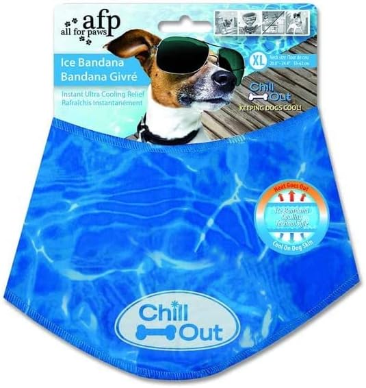 ALL FOR PAWS Cooling Dog Bandana, Ice Bandana for Dogs, Blue, XL, Modern Functional, Unisex, Summer, Dog Cooling Accessories, Neckwear, Water Repellent, Water Ripples Pattern, Pull On Closure